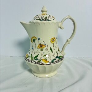 Vtg Vernon Kilns Coffee Pot Hibiscus Pattern Floral Cottage Luxury